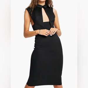 Asos Plunge Deep V Cut Out Midi Pencil Dress Black Size 0 Bodycon Bandage